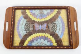 A Brazilian butterfly wing tray, with inlaid frame,