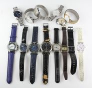 A collection of thirteen wristwatches of variable designs and brands together with a watch case