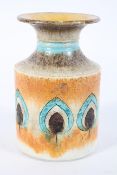 A 20th Century Studio 4 Italian vintage pottery vase of cylindrical form with leaf design and flared