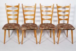 A set of four Sardan bow-tie ladder back beech kitchen chairs, circa 1960,