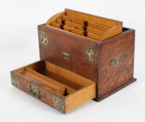 A Victorian oak and silver plate mounted metamorphic stationery box, with fitted interior,