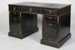 A Victorian aesthetic style ebonised pedestal desk,