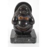 20th century School, figure of a rotund lady in a bikini and hat, bronze on a marble base,