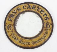 An enamelled Fry's Cartels Cube block chocolate advertising circular mirror,