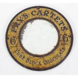 An enamelled Fry's Cartels Cube block chocolate advertising circular mirror,