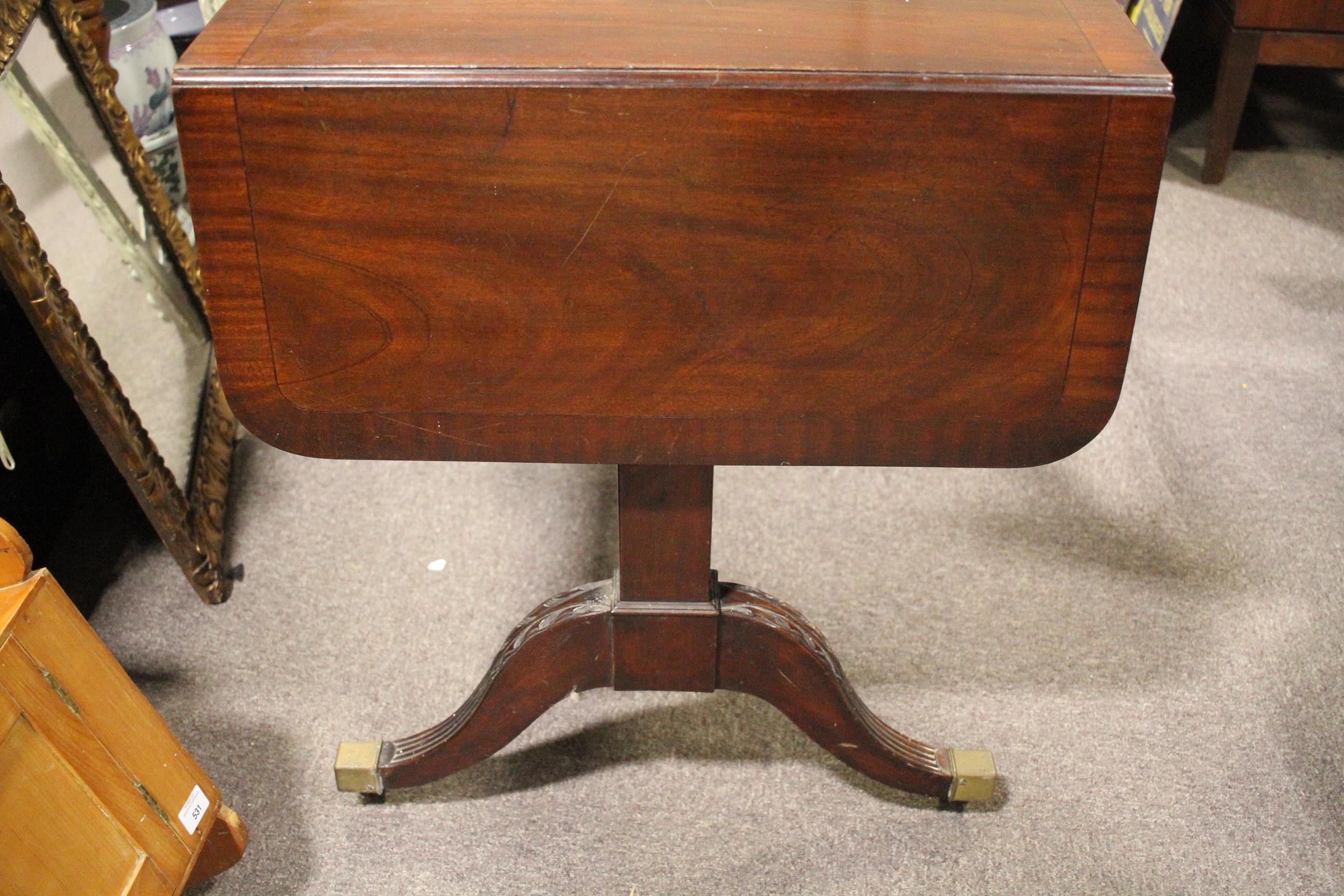 A Regency style mahogany and cross banded sofa table, drop leaves and two true drawers, - Image 11 of 11