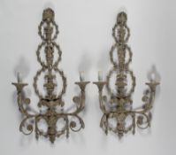 A pair of grey painted Neo classical wall sconces,