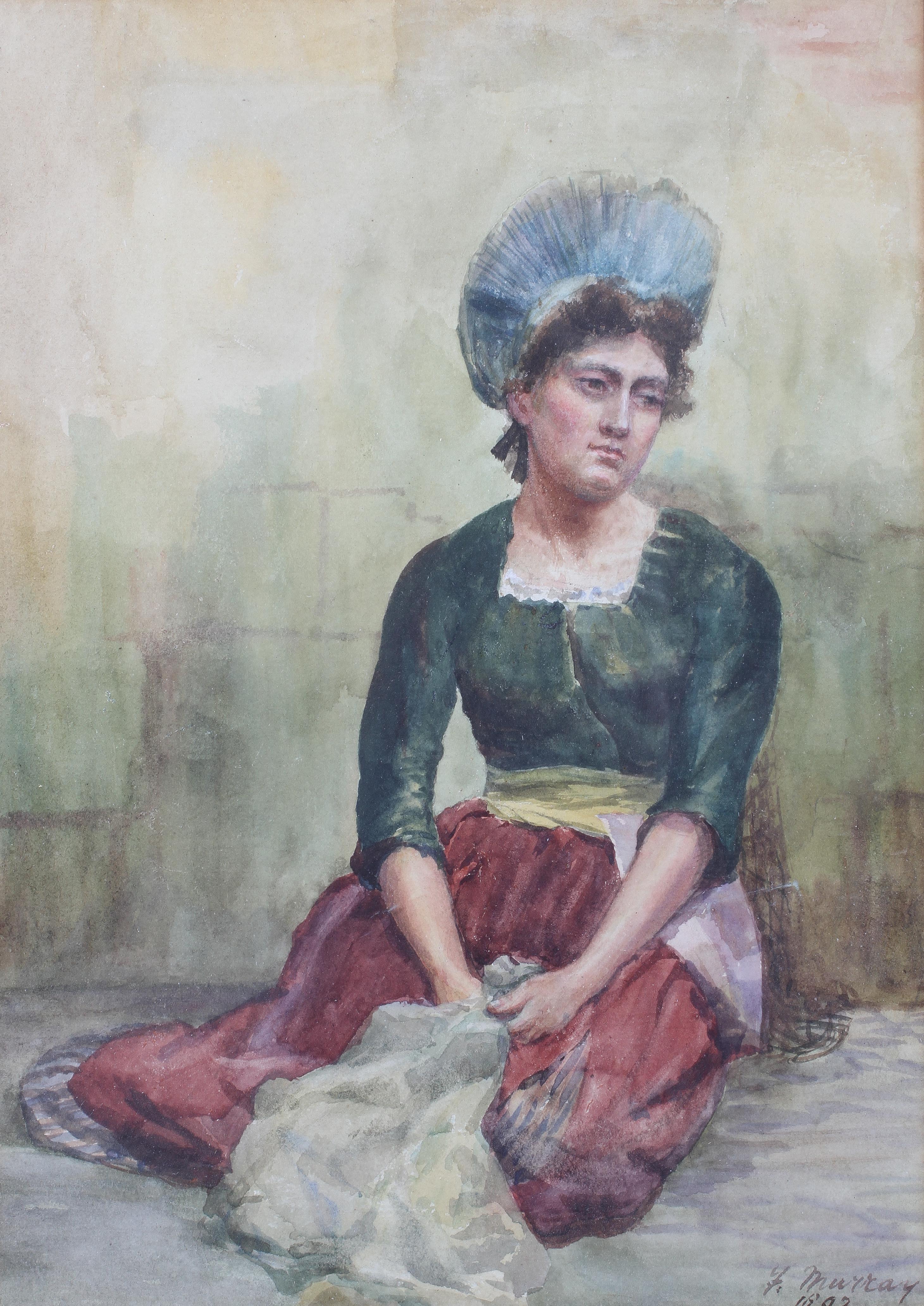 F Murray, watercolour, portrait of a woman in regional dress, signed lower right, dated 1892,