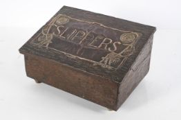 An Arts and Crafts copper covered Slipper box,