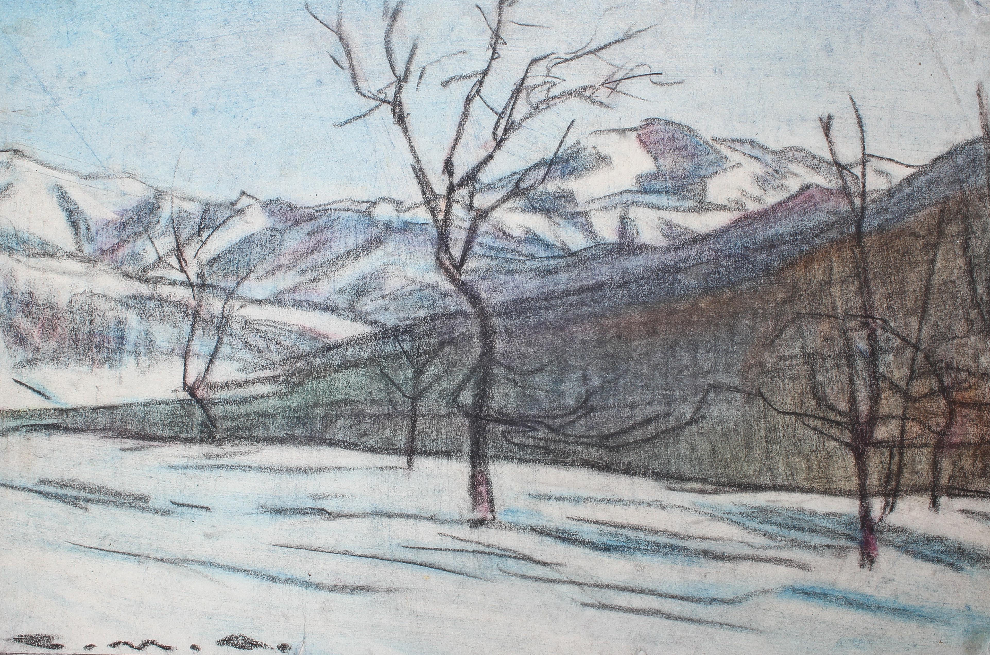 Giorgio Matteo Aicardi (1891-1984), Inverno in Piemonte - and three others, pencil and crayon, - Image 2 of 3