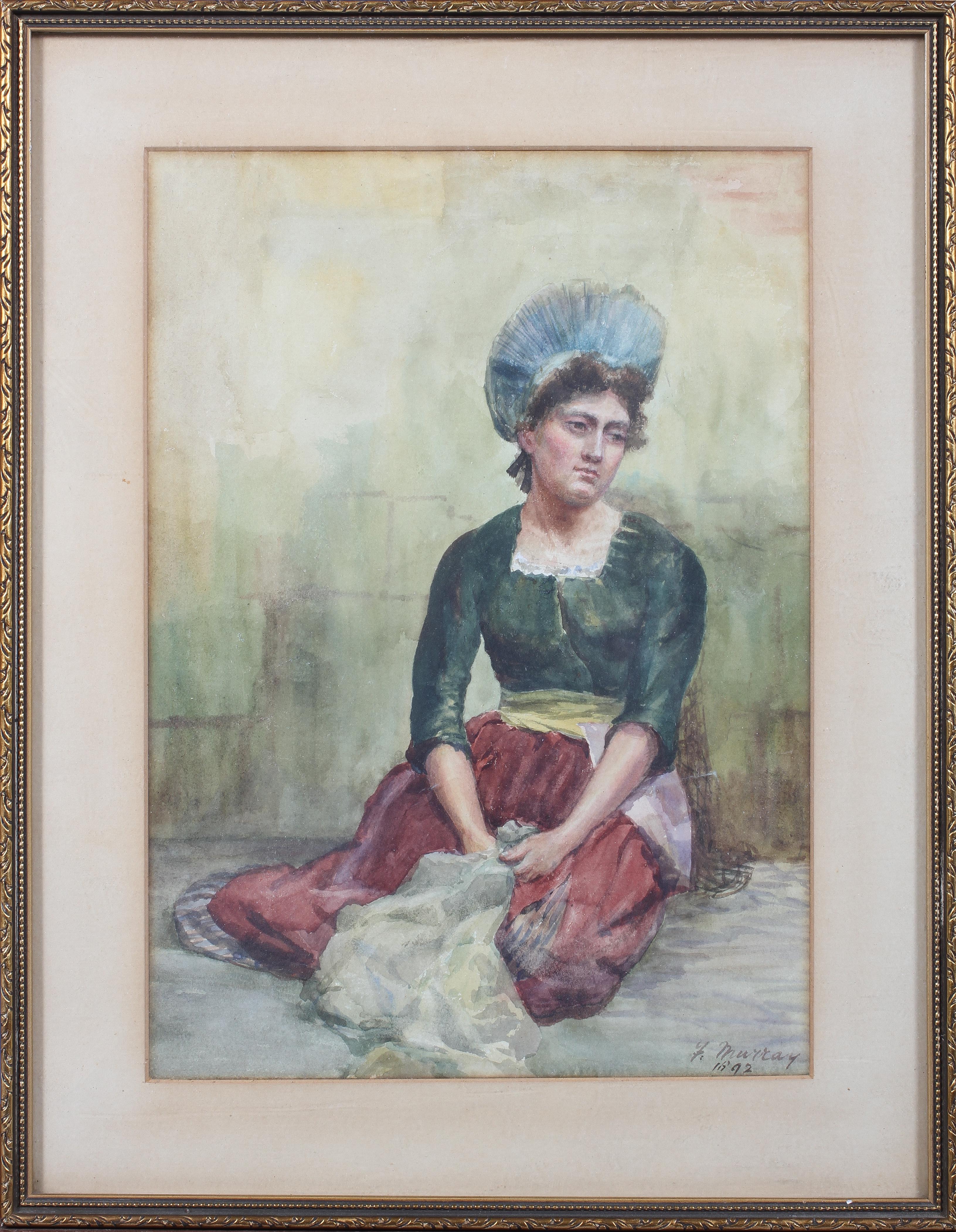 F Murray, watercolour, portrait of a woman in regional dress, signed lower right, dated 1892, - Image 2 of 4