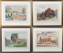 Vera Blake, Red Barn, View of an Oast House and two others by the same hand, watercolour,