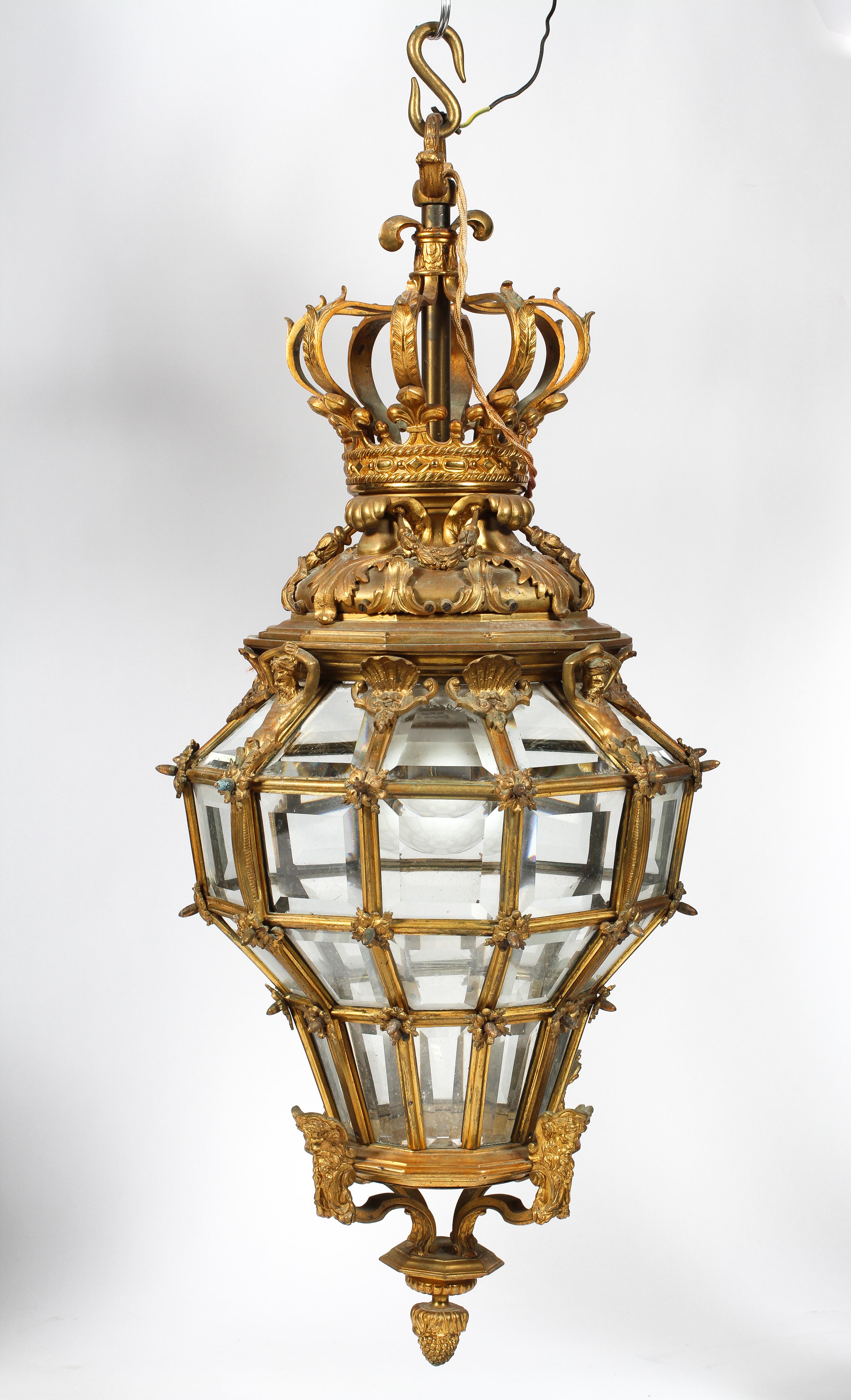 A French ormolu ceiling lantern, possibly late 19th century, of dodecahedral form,