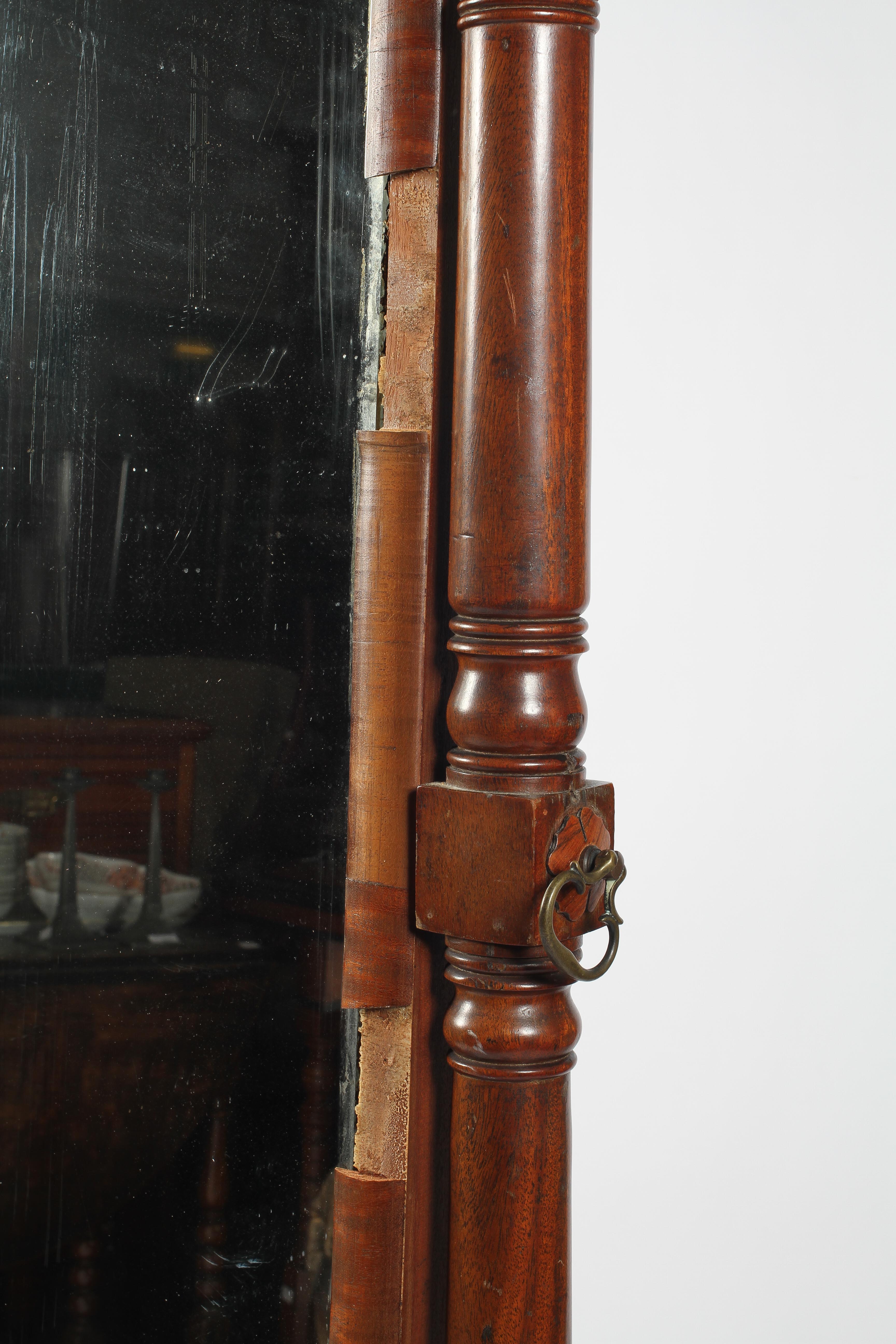 A mahogany cheval mirror, early/mid 19th century, the rectangular plate in a turned frame, - Image 2 of 3