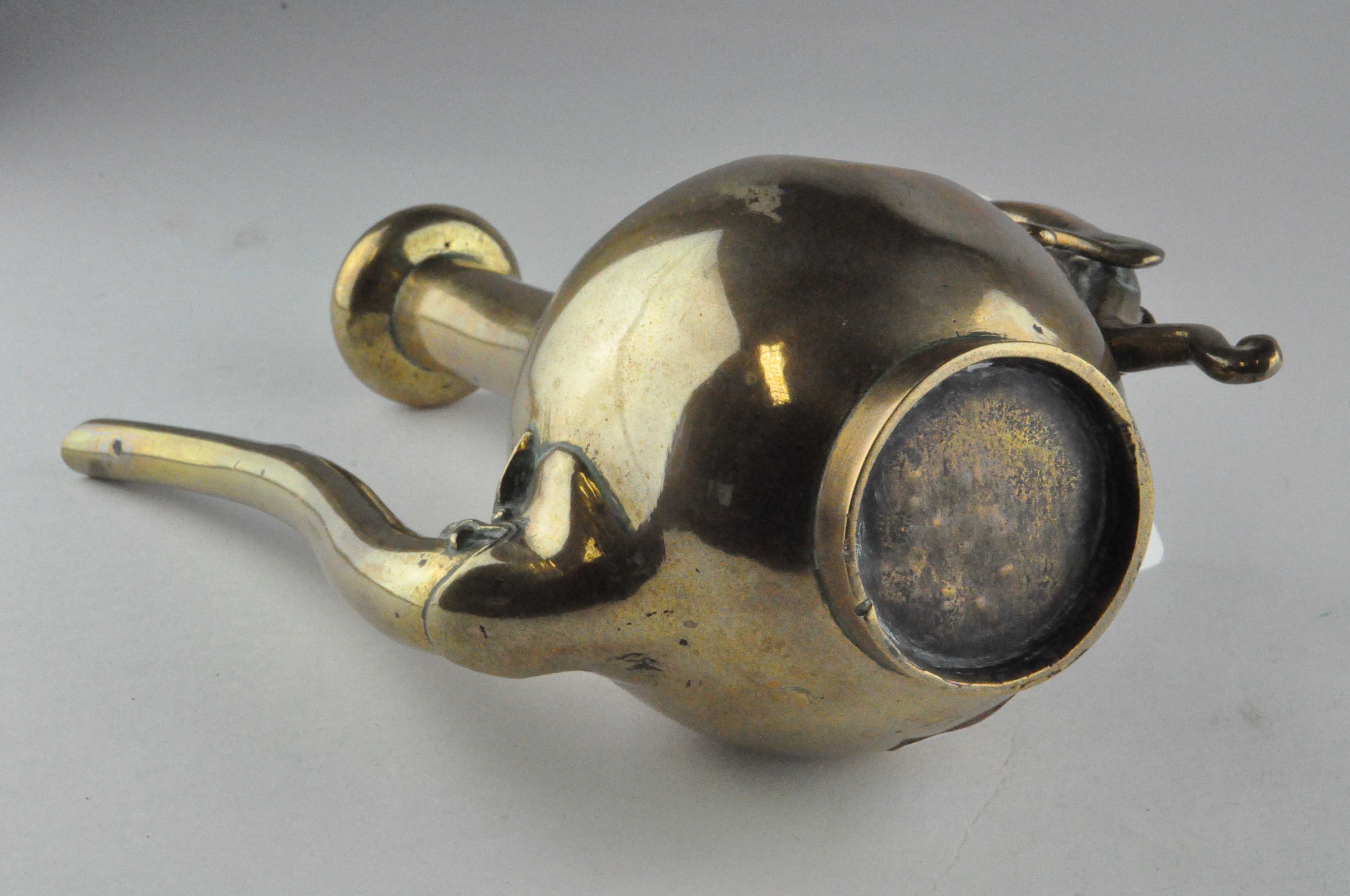 A Chinese brass ewer, of gourd form, with chilong handle and dragon finial, - Image 3 of 4