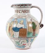 A Bideford pottery slipware 'Naughty Postcard' ewer, subtitled ' A Very British Thing',