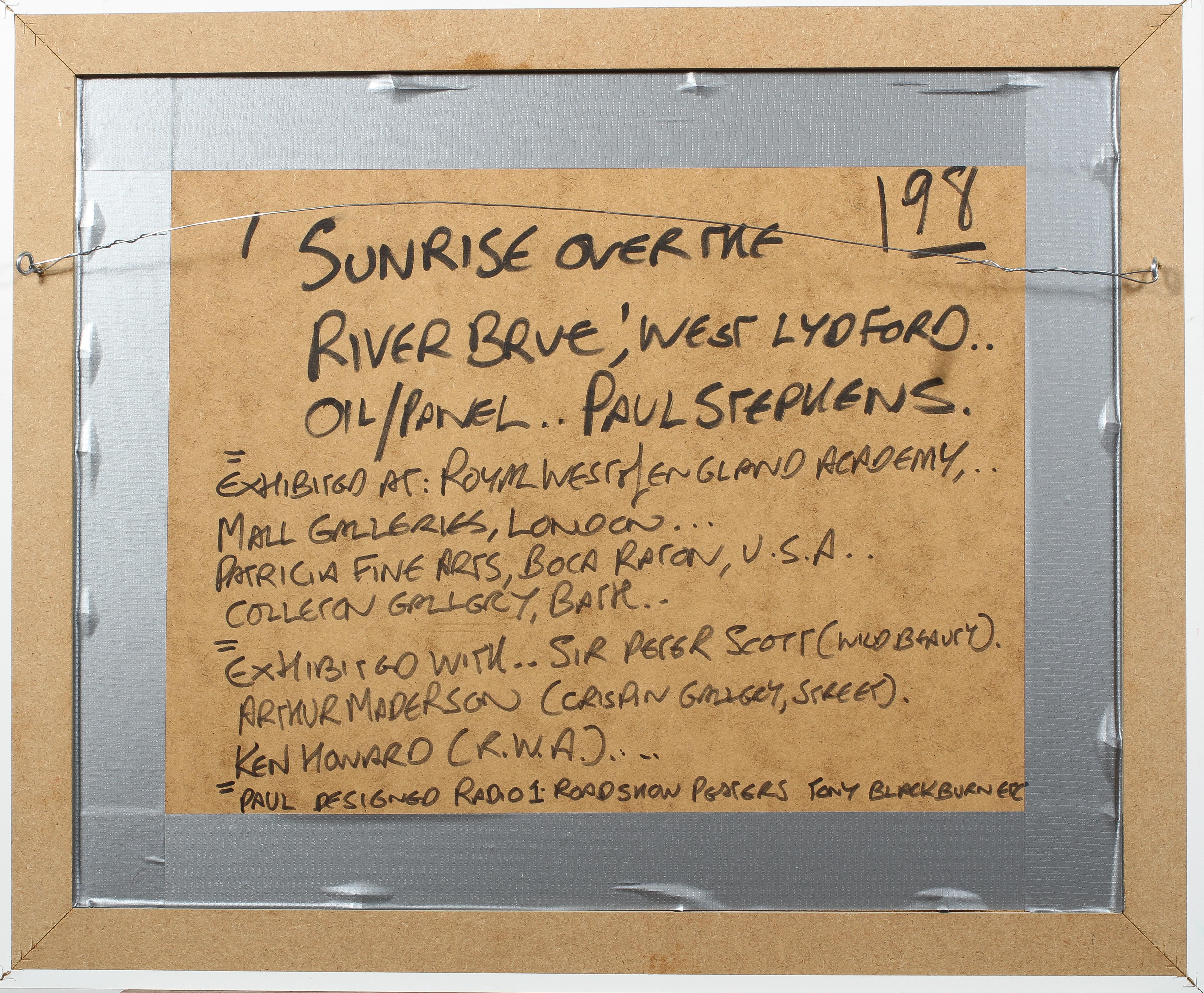 Paul Stephens, 'Sunrise over River Brue, West Lydford', oil on board, signed lower left, - Image 4 of 4