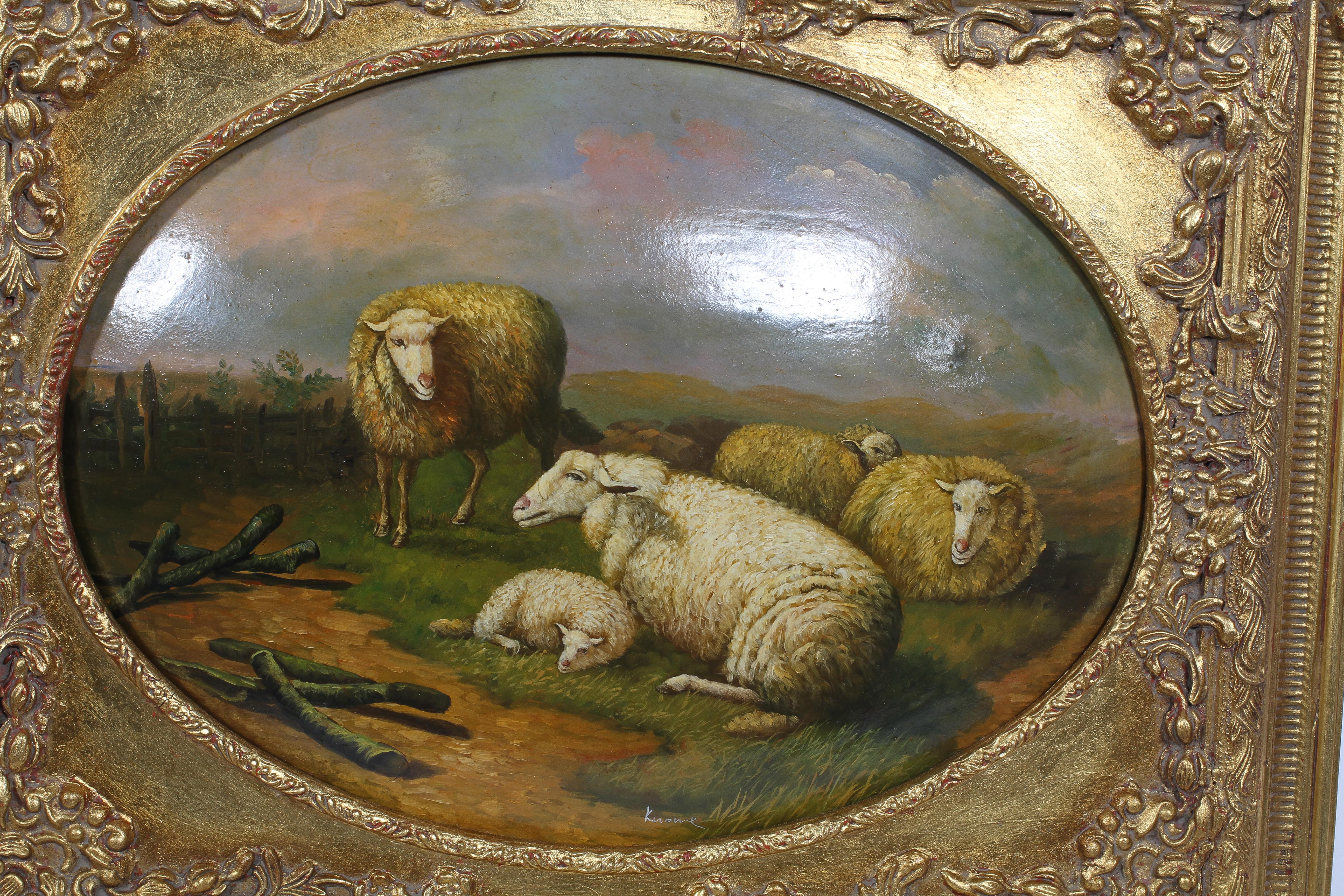 19th century style, Various farm animals, oil on domed oval panels, signatures, - Image 4 of 6
