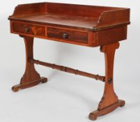 A Victorian mahogany washstand, with 3/4 gallery two drawers and turned stretcher,