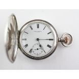 A full hunter pocket watch. Circular white dial with Roman numerals, signed John Edmond, Dunedin.