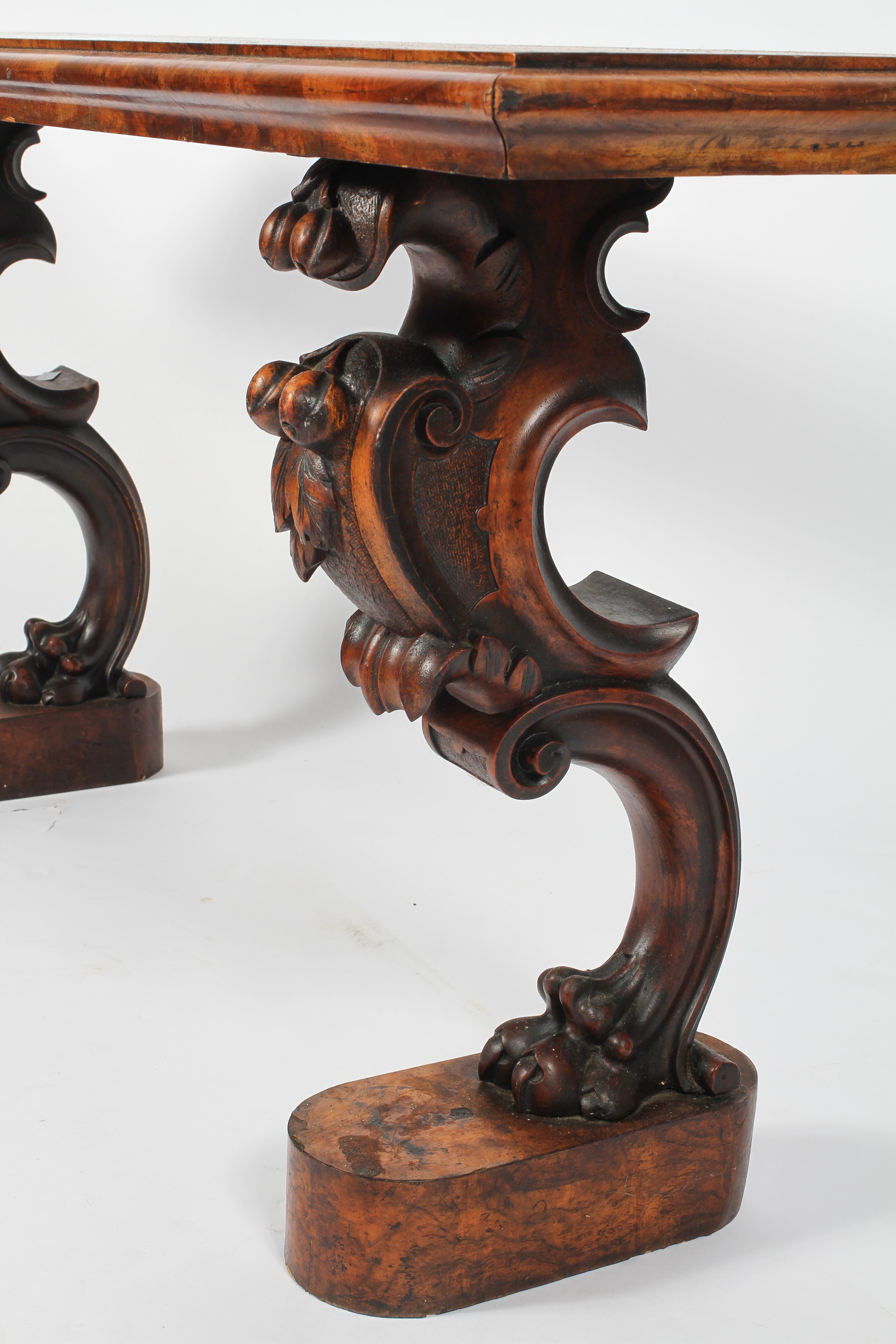 A Victorian walnut low side table, the moulded top on scrolling legs with lion paw feet, - Image 2 of 3