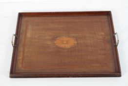 A Regency style mahogany and boxwood inlaid rectangular tray, with central patera,