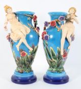 A pair of Continental majolica style vases,