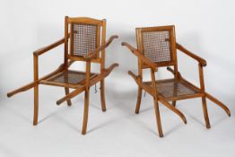 A Carter's beech and caned folding invalid's or plantation chair,