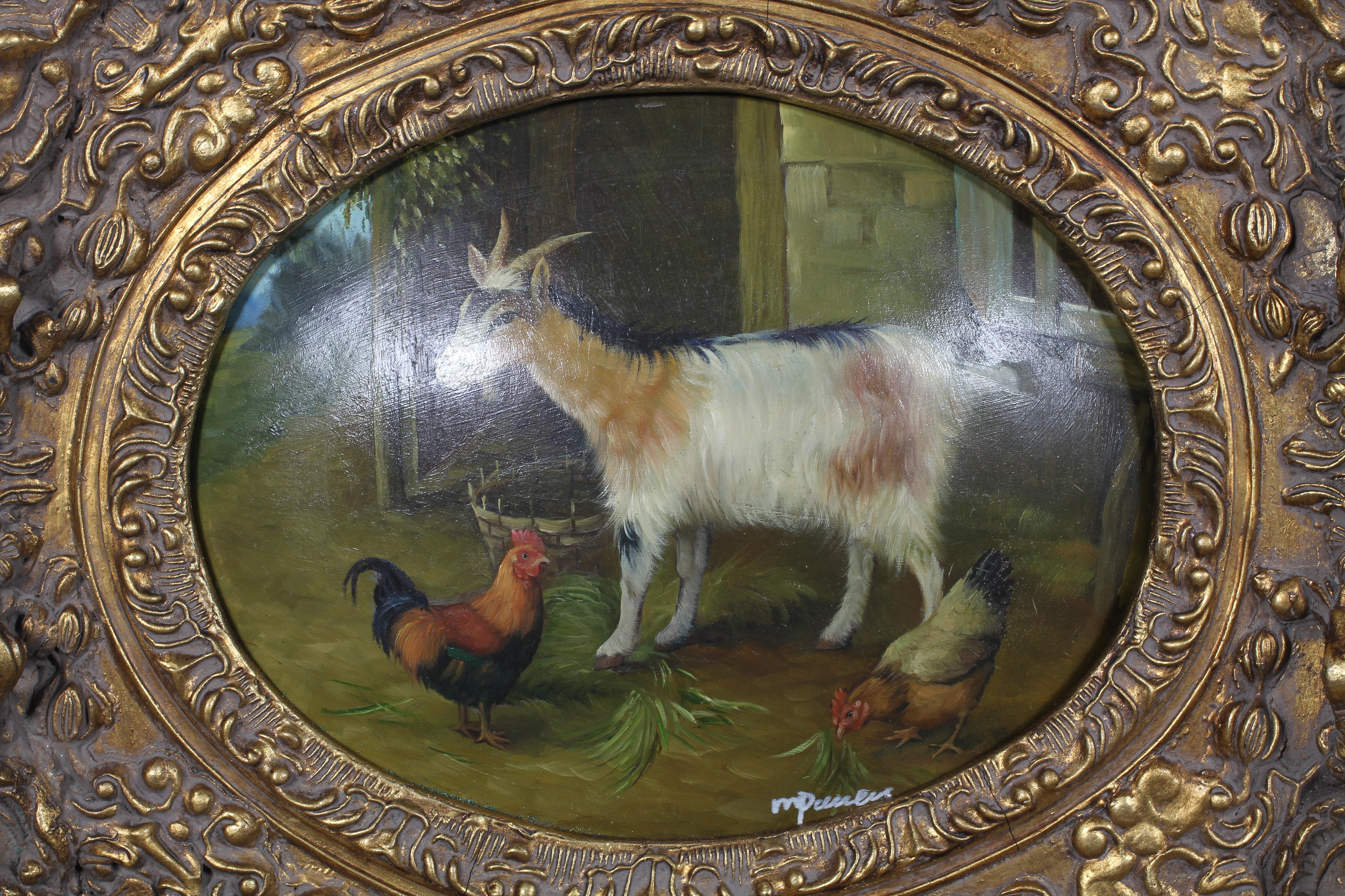 19th century style, Various farm animals, oil on domed oval panels, signatures, - Image 2 of 6