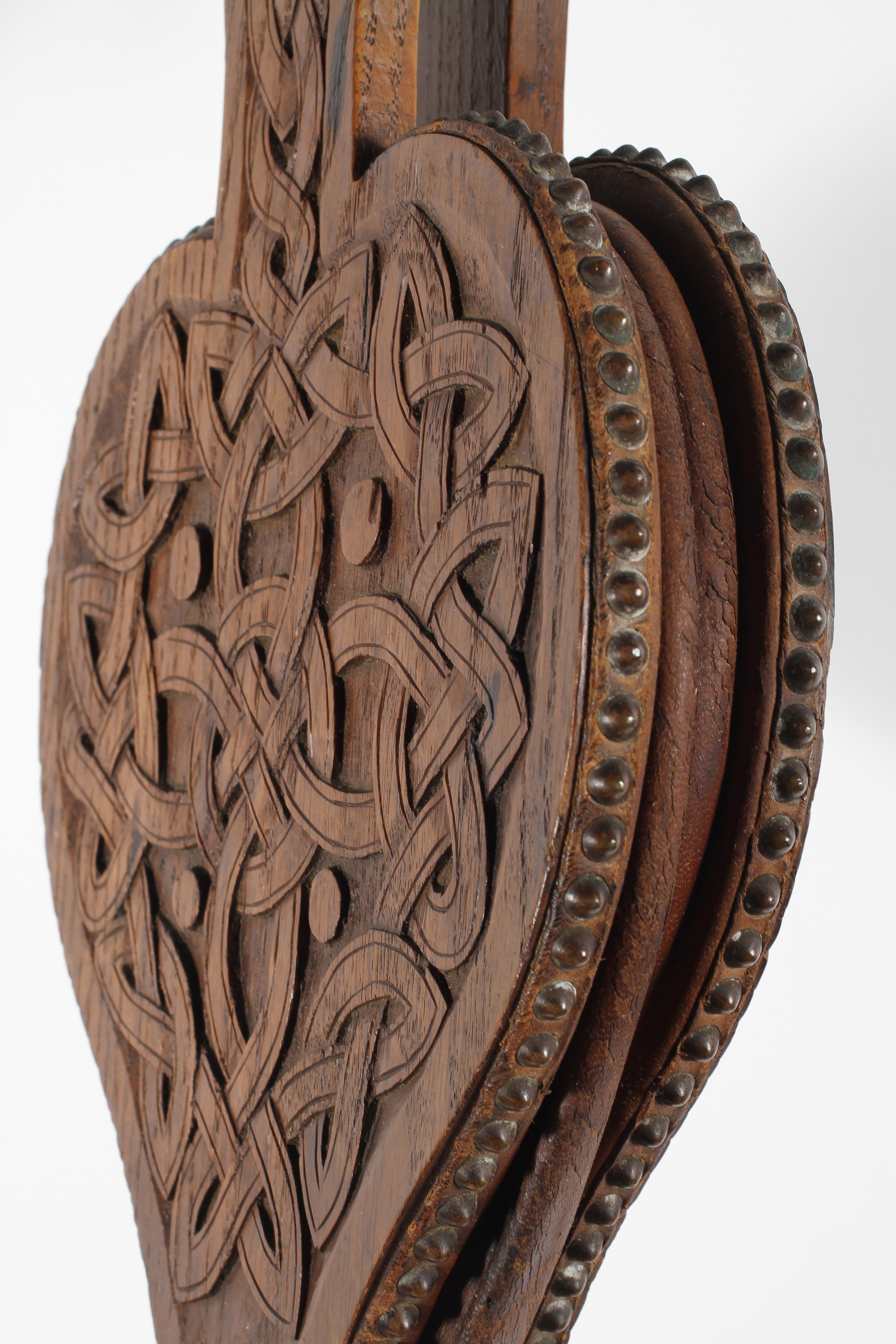 A set of carved oak, Arts and Crafts style bellows, with Celtic knot decoration, - Image 2 of 2