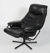 A Norwegian recliner chair, by Skoghaug Industrial A/S, in black leather upholstery,