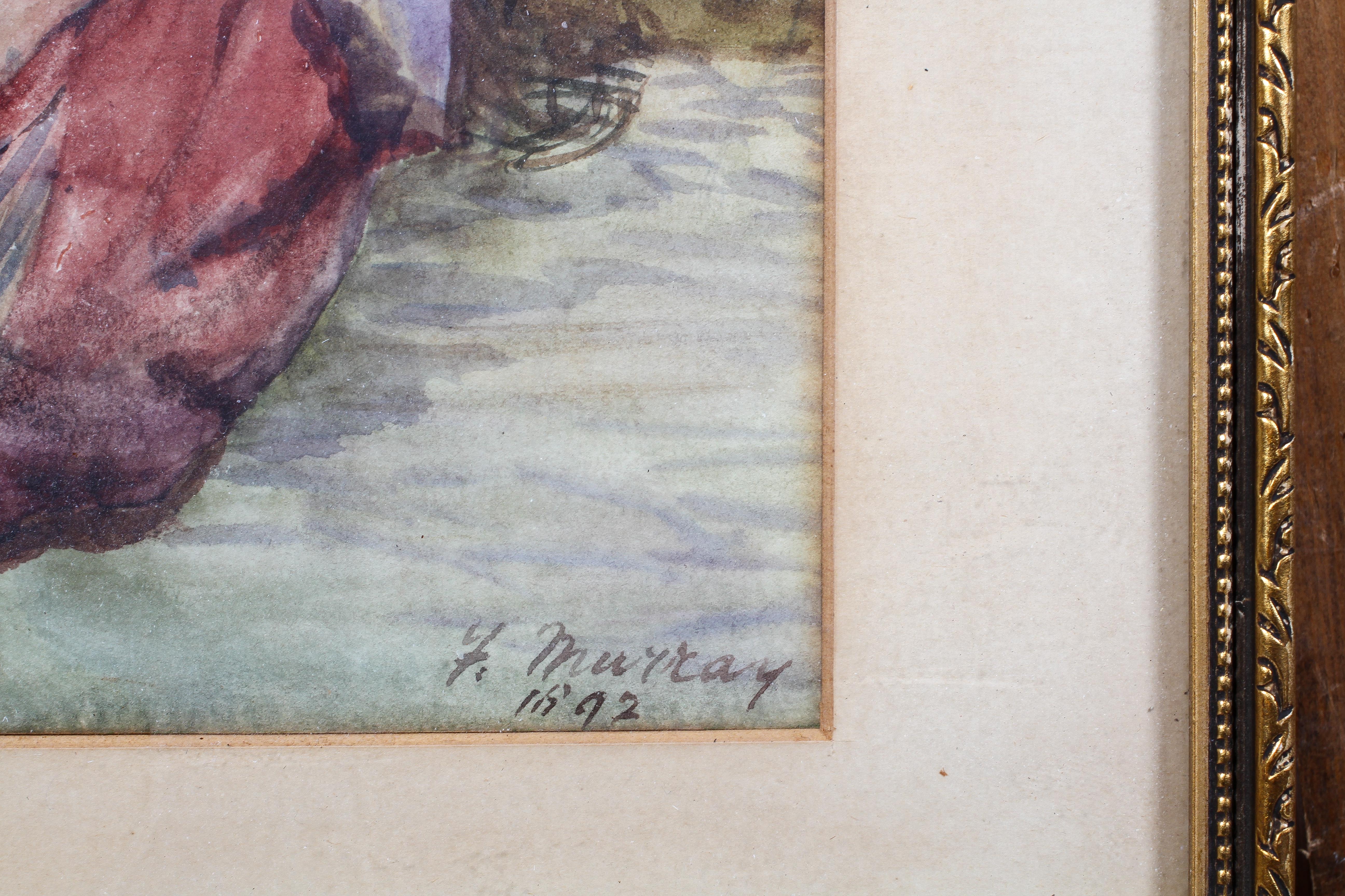 F Murray, watercolour, portrait of a woman in regional dress, signed lower right, dated 1892, - Image 3 of 4