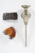 A Middle Eastern white metal rosewater sprinkler, with foliate decoration,