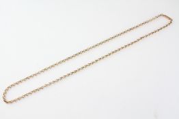 A yellow metal 20 inch belcher link chain with push in clasp. No hallmark - stamped 9ct 4.