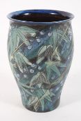 Jackie Walton, a Studio pottery vase with painted and incised floral decoration, incised to base,