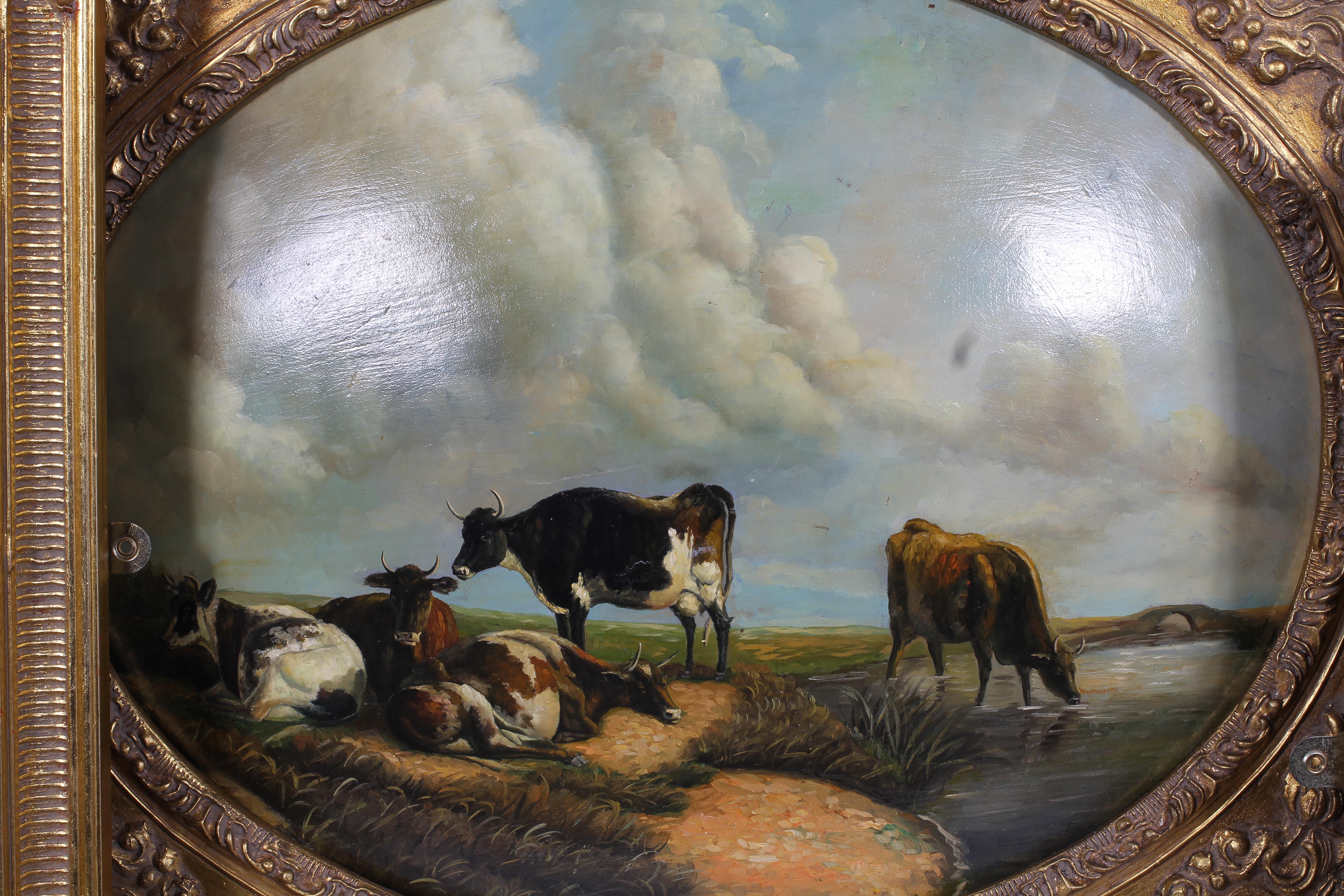 19th century style, Various farm animals, oil on domed oval panels, signatures, - Image 5 of 6