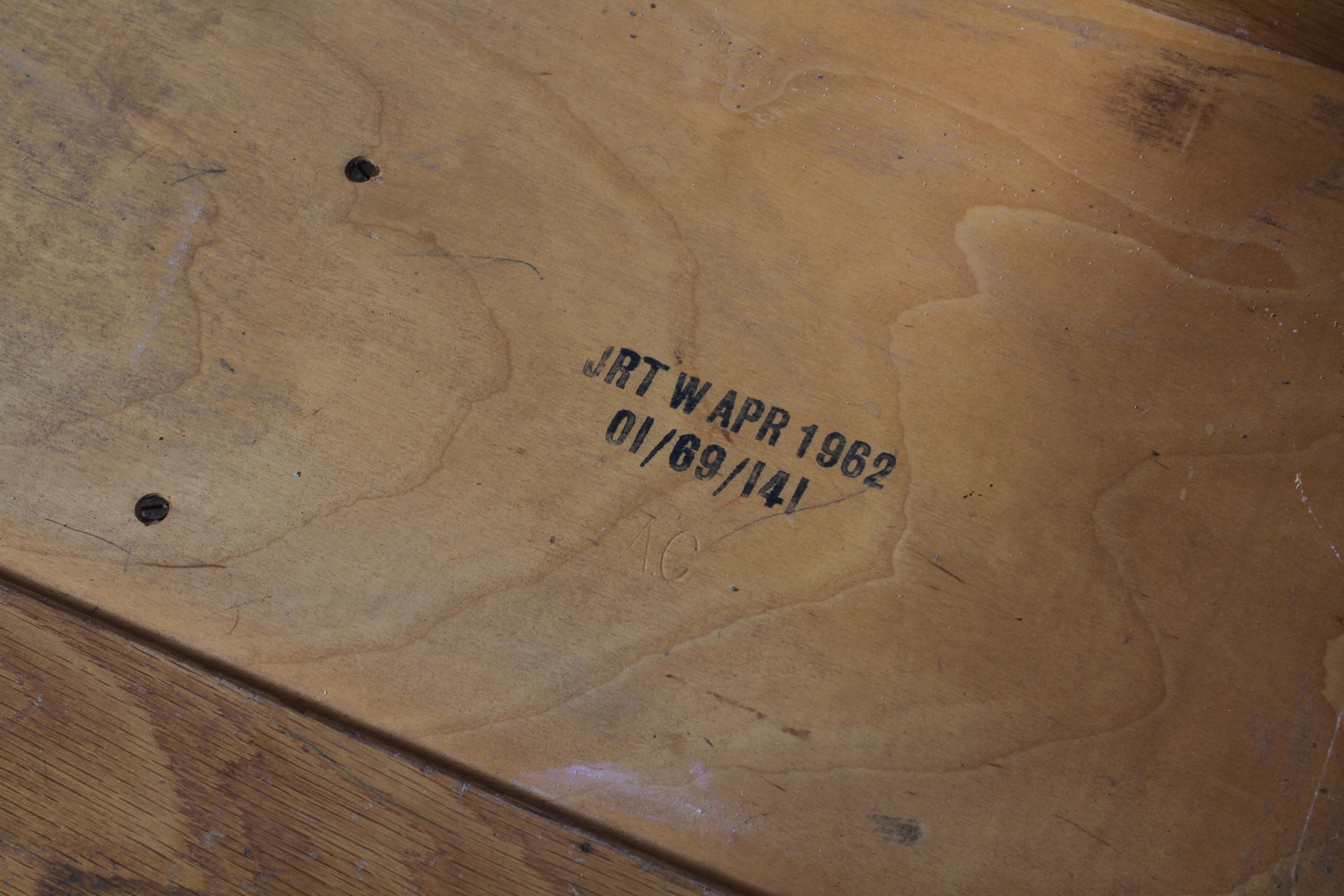 A golden oak sorting rack, with five sections, probably Royal Mail or military, stamped date 1962, - Image 2 of 3