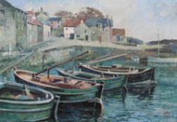 A Houghton, 'Fishing Boats, Crail, Fife, Scotland', oil on board, signed lower left,