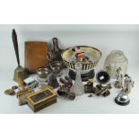 A large collection of assorted items, including ceramic figures, brassware,