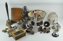 A large collection of assorted items, including ceramic figures, brassware,