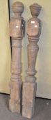 Two large turned pine Newel stair posts,