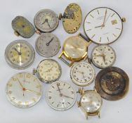 A group of thirteen vintage watch workings