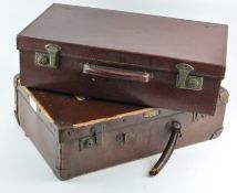 Two vintage leather briefcases, one with initials to front "M J A",