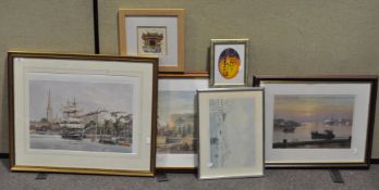 A group of six pictures, including four maritime pictures,