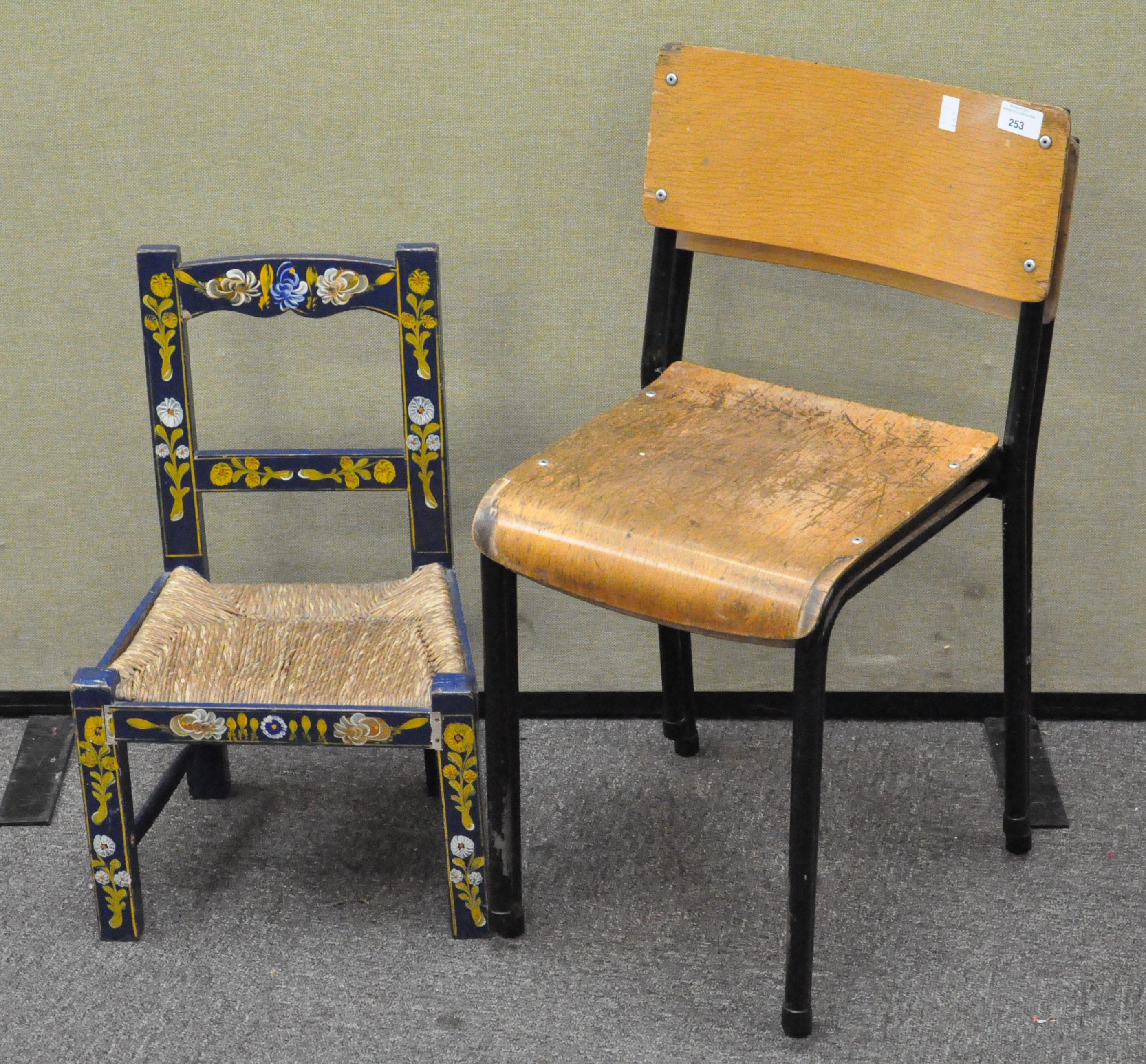 Two vintage small children's school chairs, 65cm high,