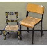 Two vintage small children's school chairs, 65cm high,