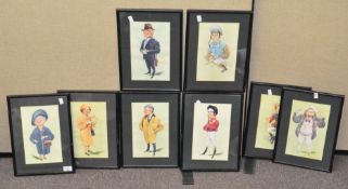 A collection of various characature prints, each signed "Ireland" framed and glazed,