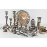 A quantity of silver plated items, including candlesticks,