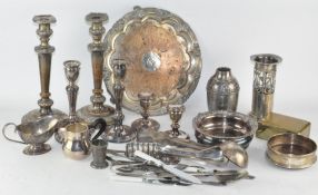 A quantity of silver plated items, including candlesticks,