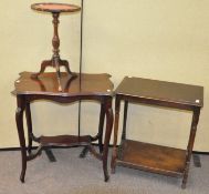 Two mahogany occasional tables together with a leather gilt tooled top wine table.